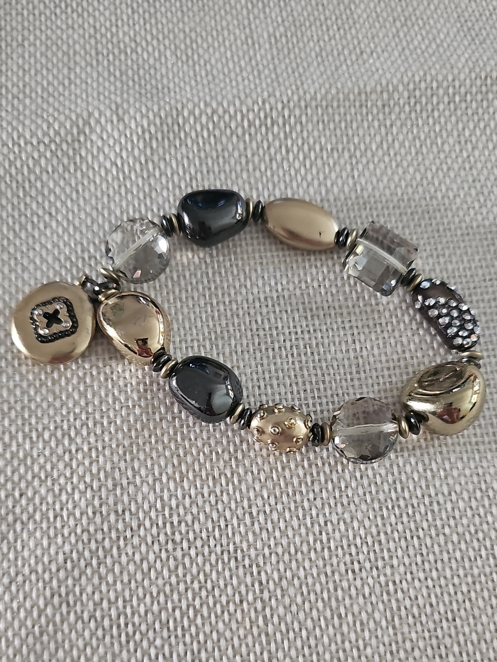 Chico's Gold, Hematite and Clear Bead Stretch Bracelet